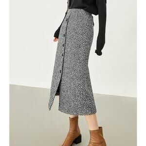 Commense Button Front Tweed Midi Skirt XL NWT